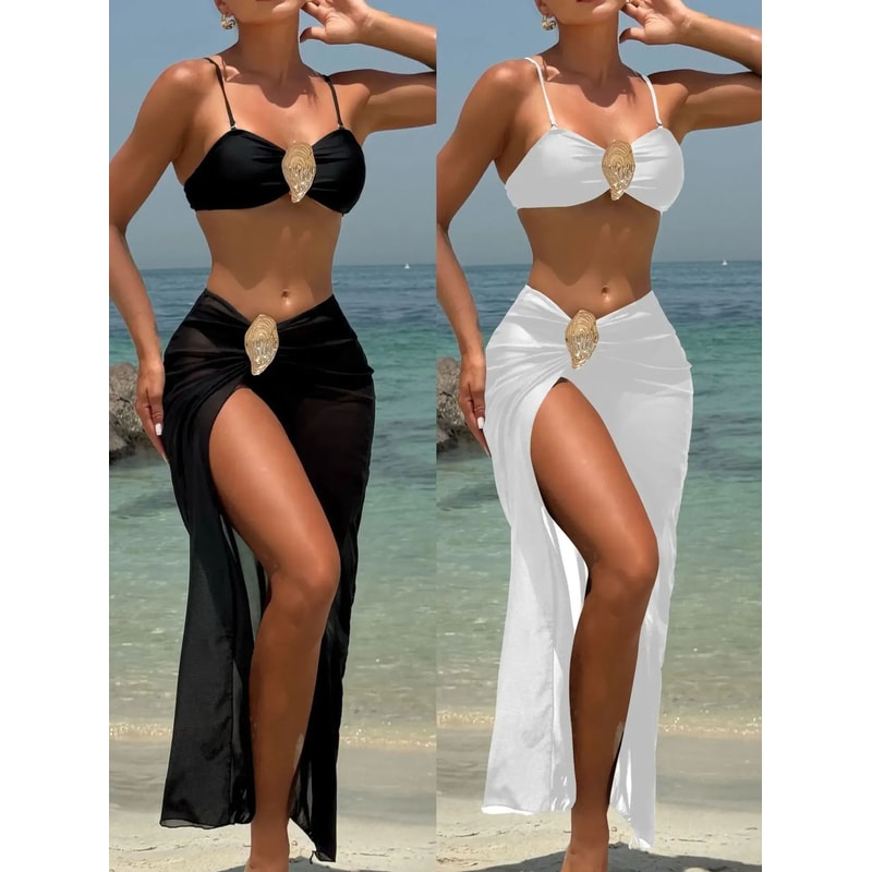 Vintage White Three Piece Push Up Bikini Set 5