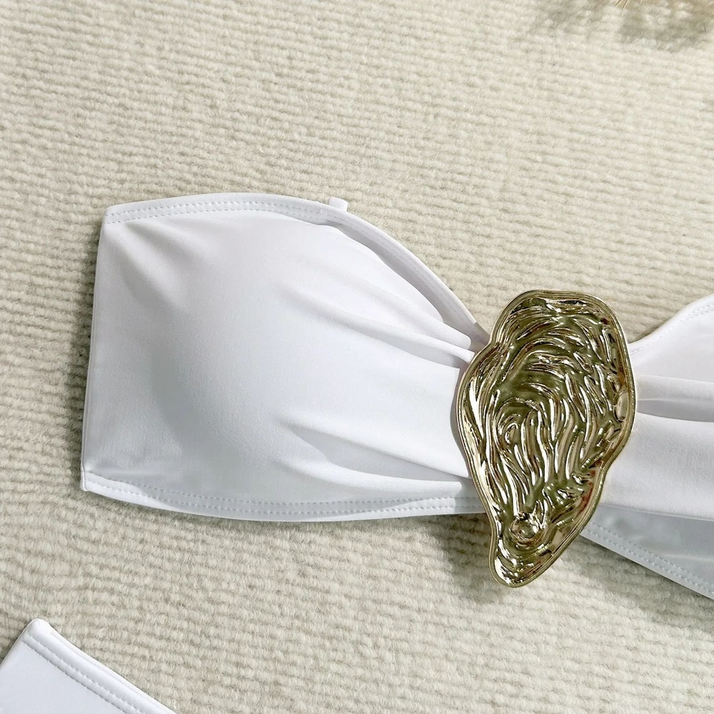 Vintage White Three Piece Push Up Bikini Set 12