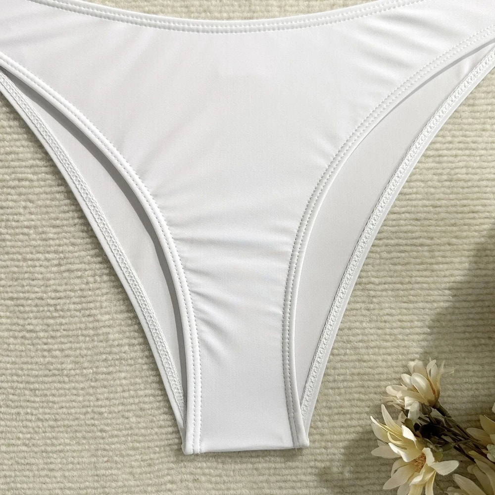 Vintage White Three Piece Push Up Bikini Set 13