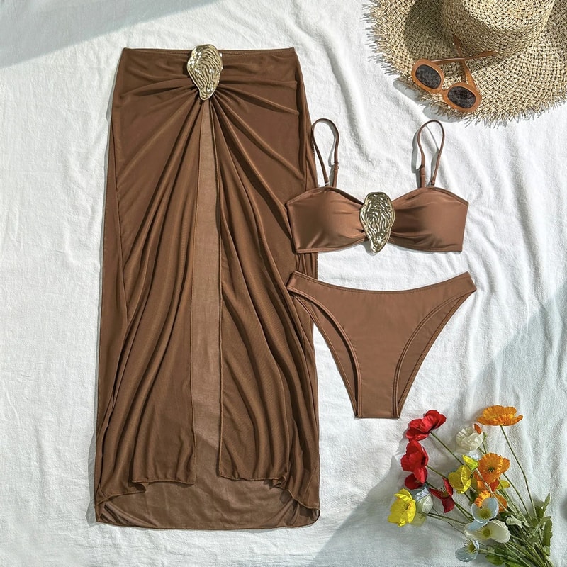 Vintage White Three Piece Push Up Bikini Set 21