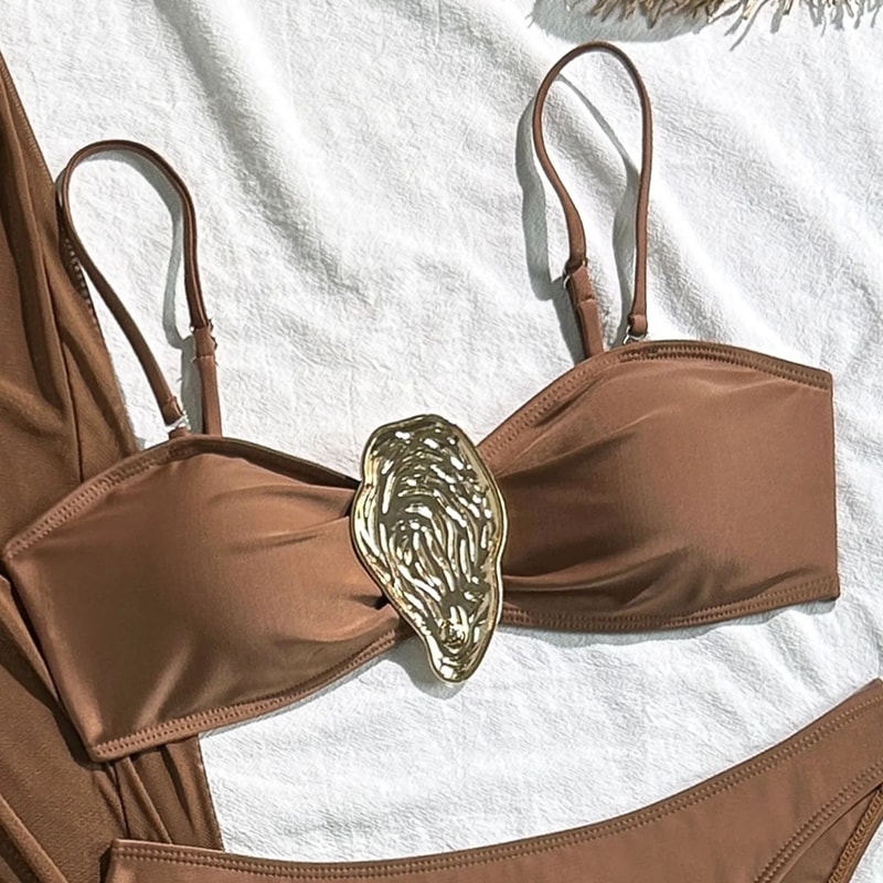 Vintage White Three Piece Push Up Bikini Set 23