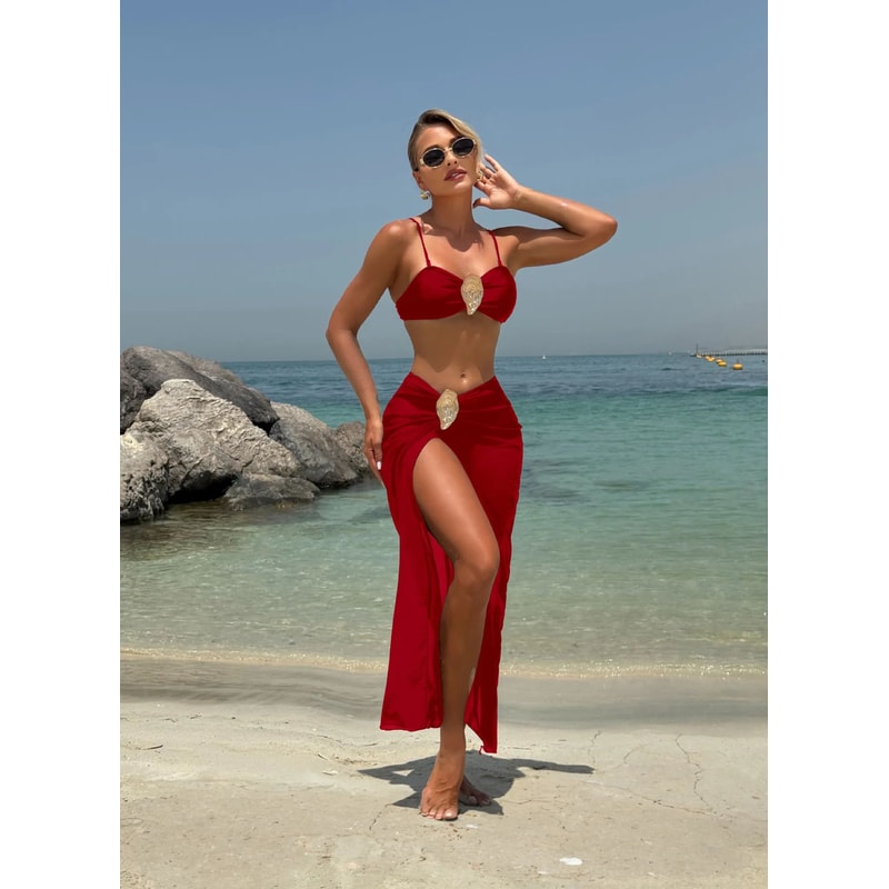 Vintage White Three Piece Push Up Bikini Set 25