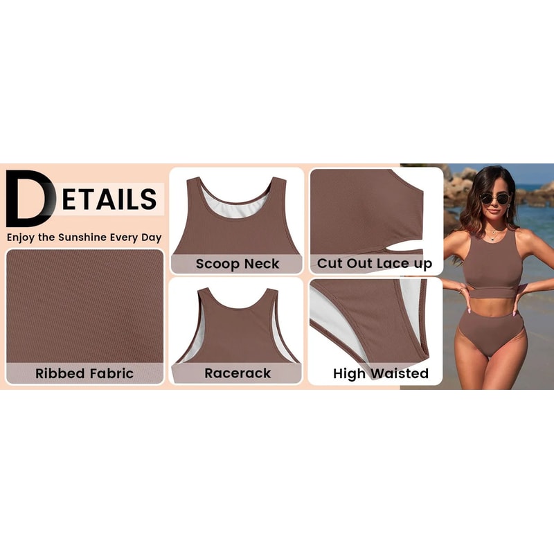 ZAFUL High Waisted Scoop Neck Bikini Set 9