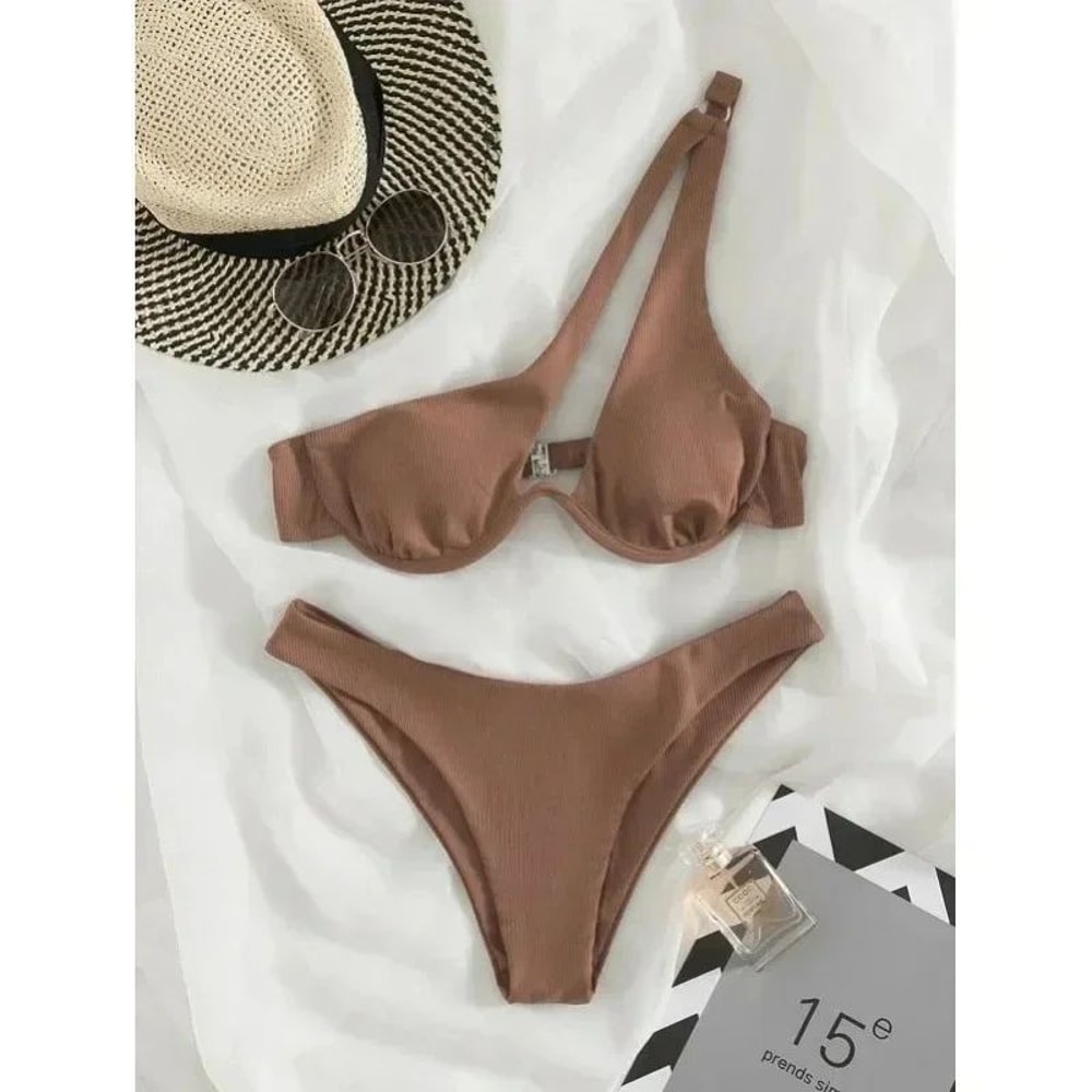 One Shoulder Cut Out Push Up Bikini Set 5