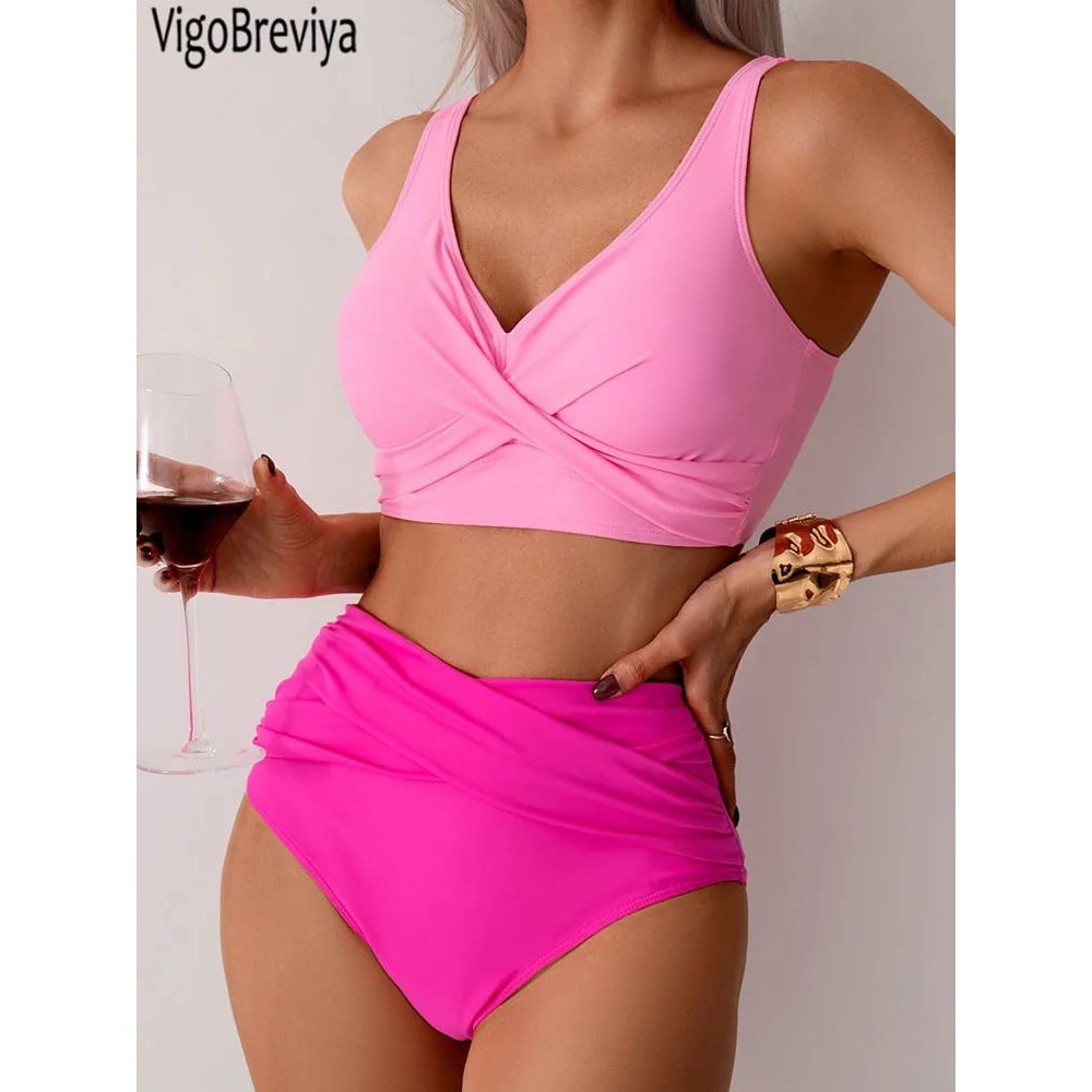 VigoBreviya Strapped High Waist Push Up Bikini Set 25