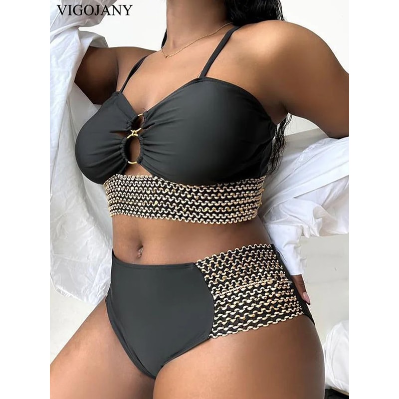 VigoJany Patchwork Hollow Plus Size Bikini Set 2