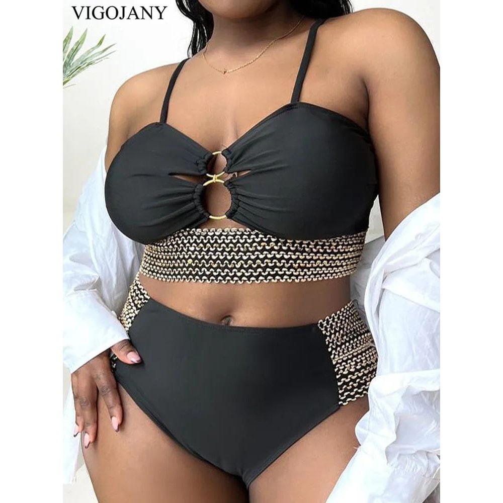 VigoJany Patchwork Hollow Plus Size Bikini Set 3