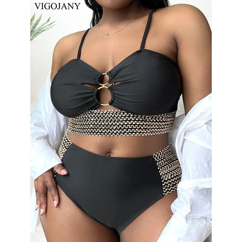 VigoJany Patchwork Hollow Plus Size Bikini Set 3