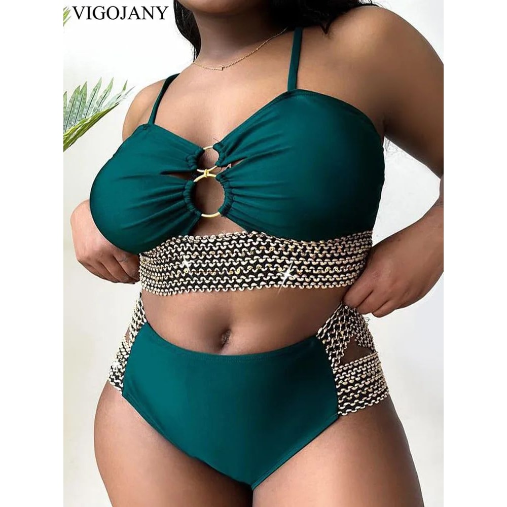 VigoJany Patchwork Hollow Plus Size Bikini Set 7
