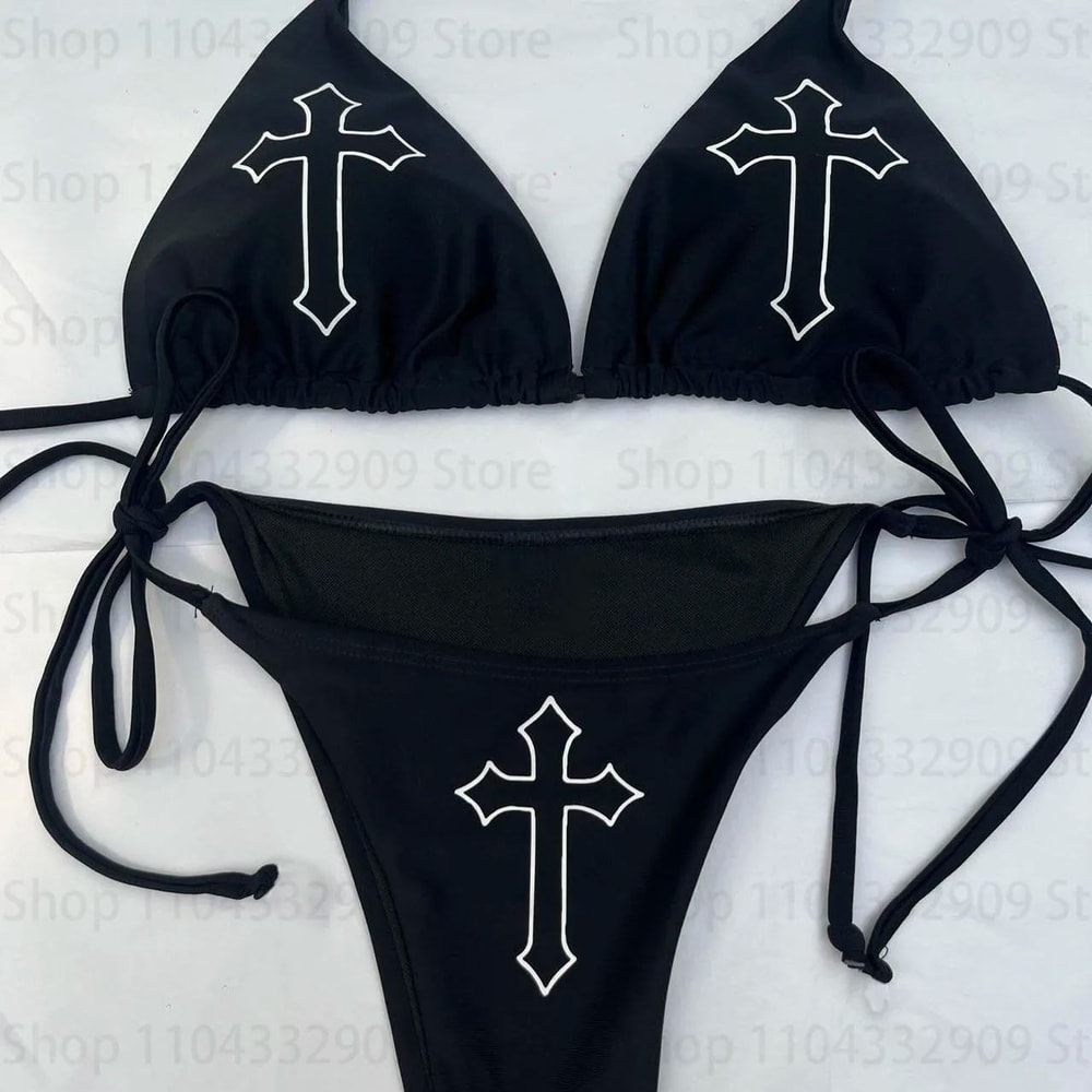 Y2K Gothic Star Thong Bikini Set 0