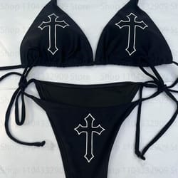 y2k gothic star thong bikini set