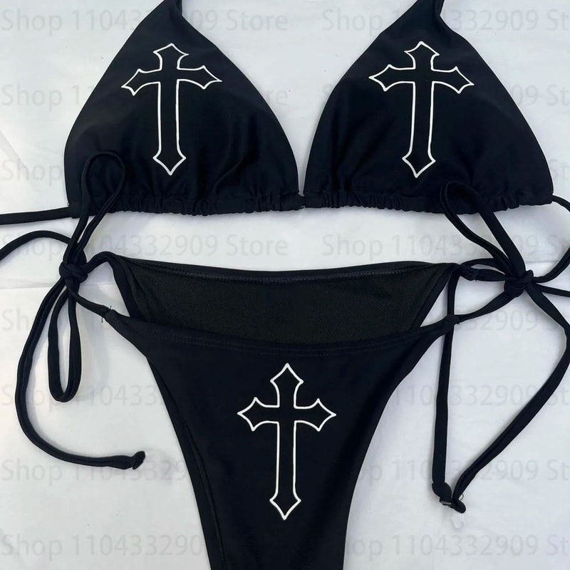 Y2K Gothic Star Thong Bikini Set 0