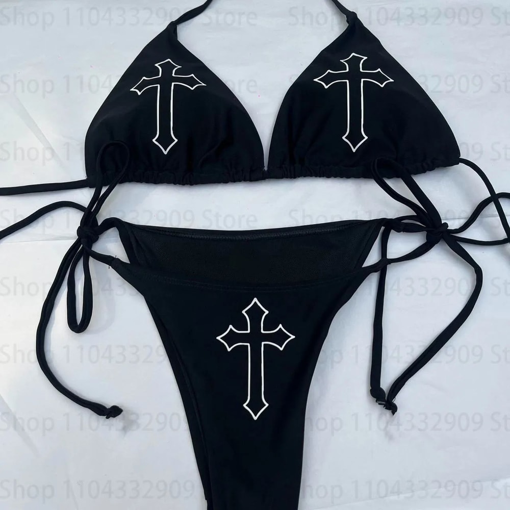 Y2K Gothic Star Thong Bikini Set 2