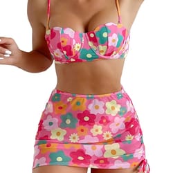 floral three piece push up swimsuit set
