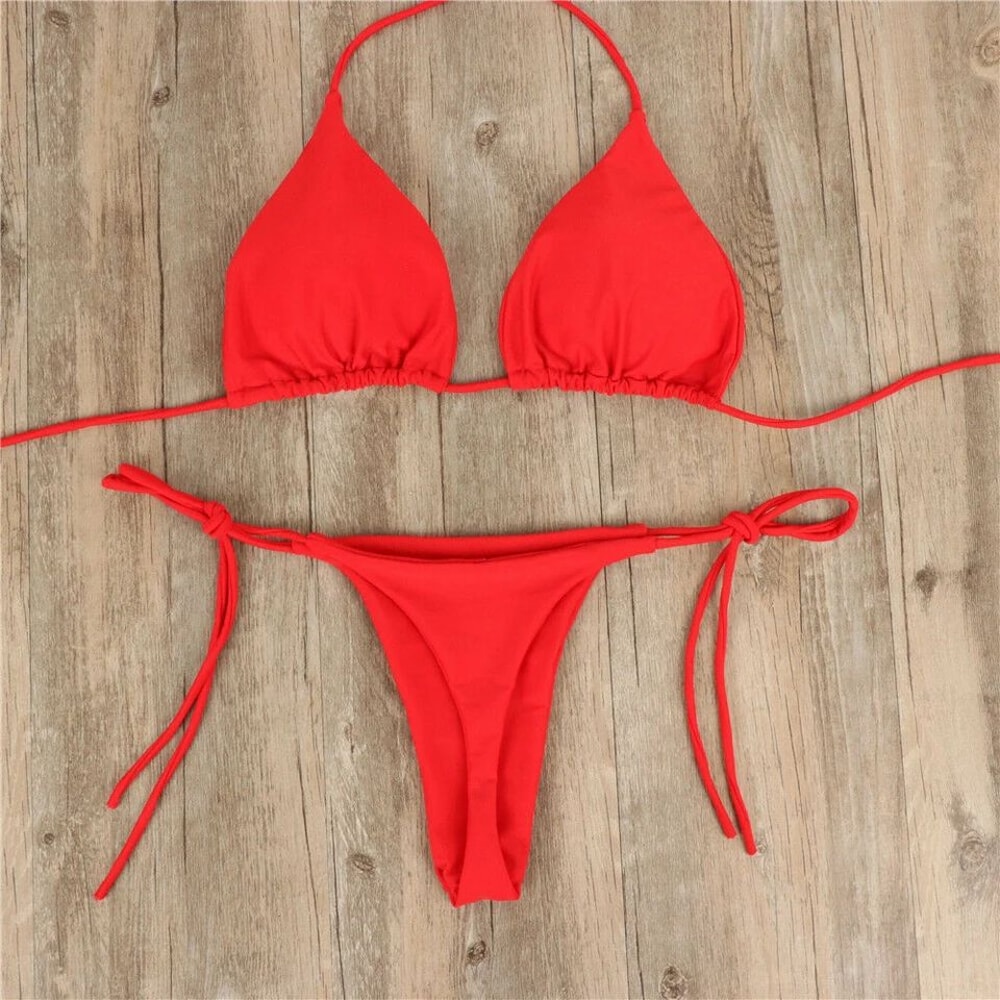 Pink High Leg Thong Bikini Set 0