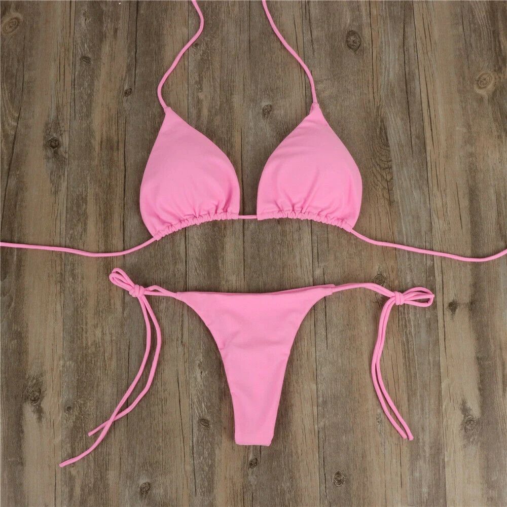 Pink High Leg Thong Bikini Set 8