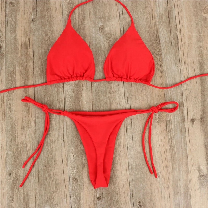 Pink High Leg Thong Bikini Set 9