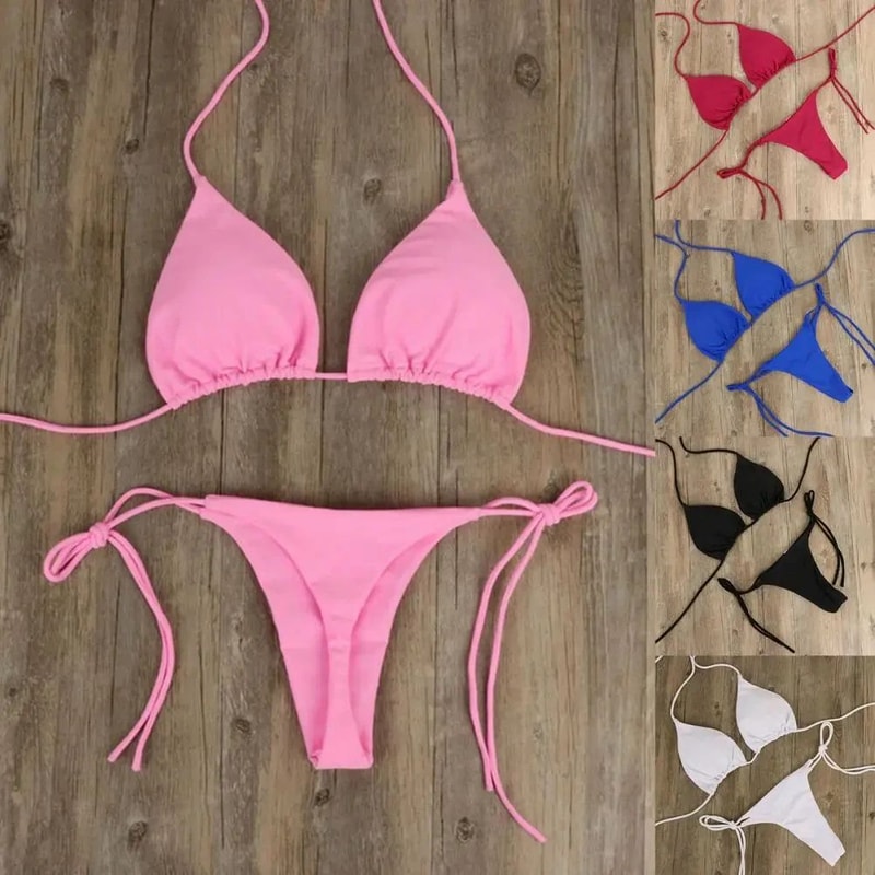 Sexy Halter Triangle Thong Bikini Set 7