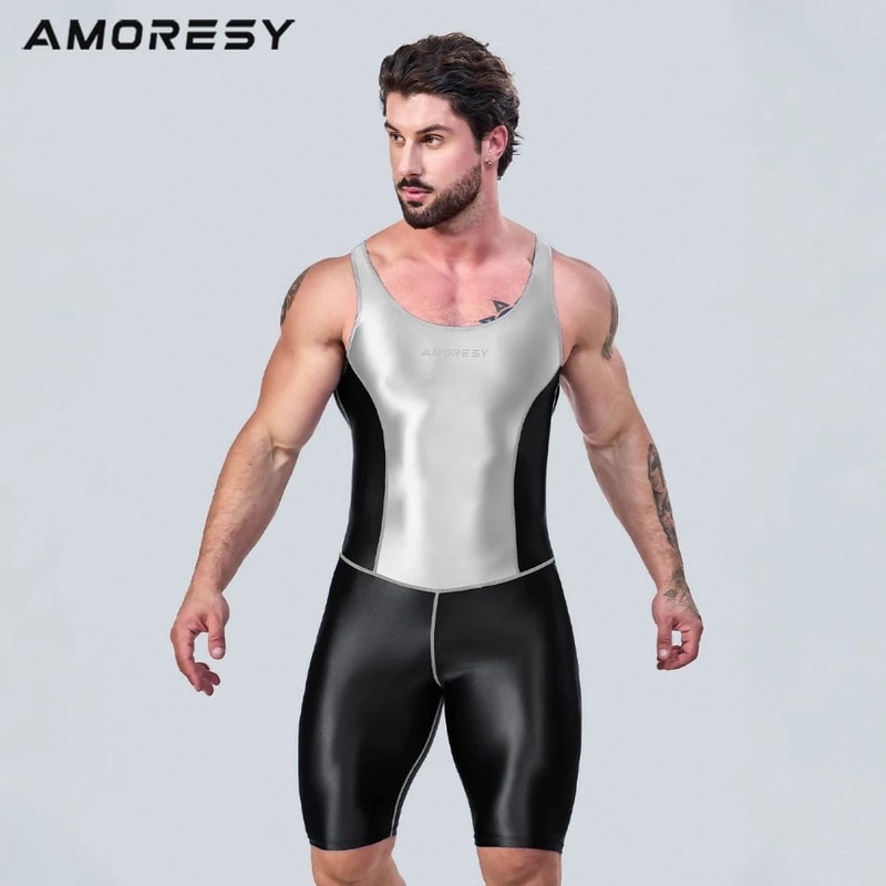 AMORESY Satin Smooth Mens Sports Jumpsuit 5