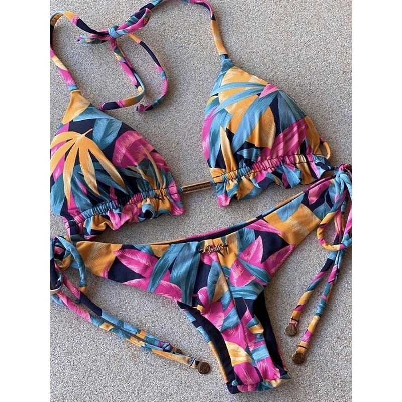 RUOTONGSEPT Feather Print Micro Bikini Set 0
