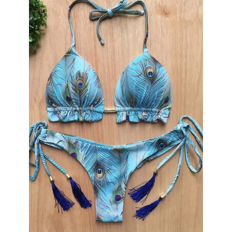 RUOTONGSEPT Feather Print Micro Bikini Set 3