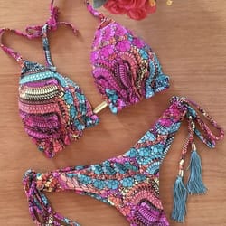 floral print push up string bikini set