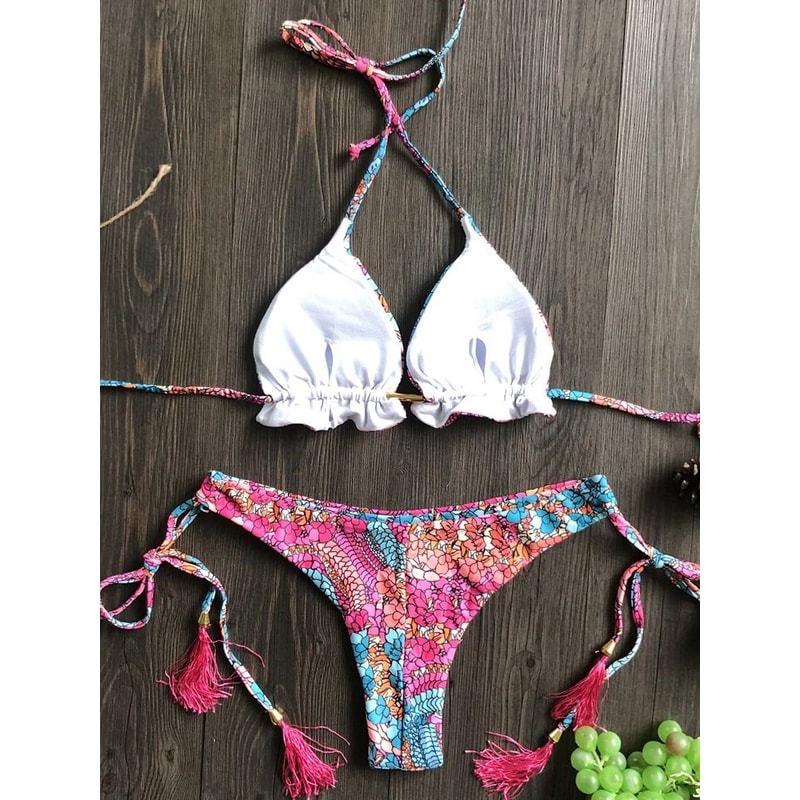 Floral Print Push Up String Bikini Set 1