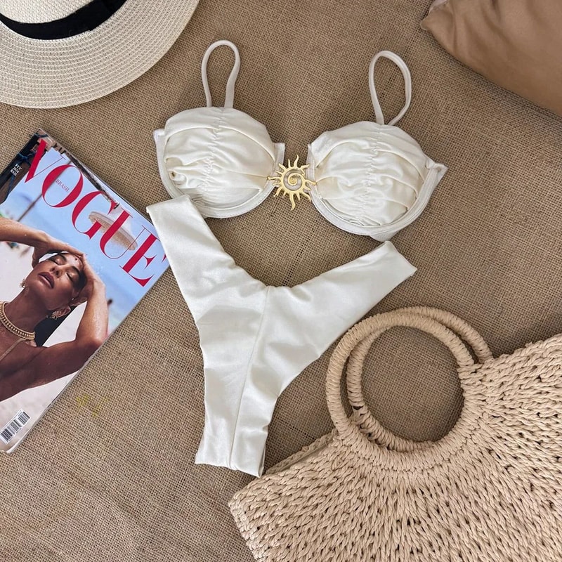 White High Cut Brazilian Push Up Bikini Set 9