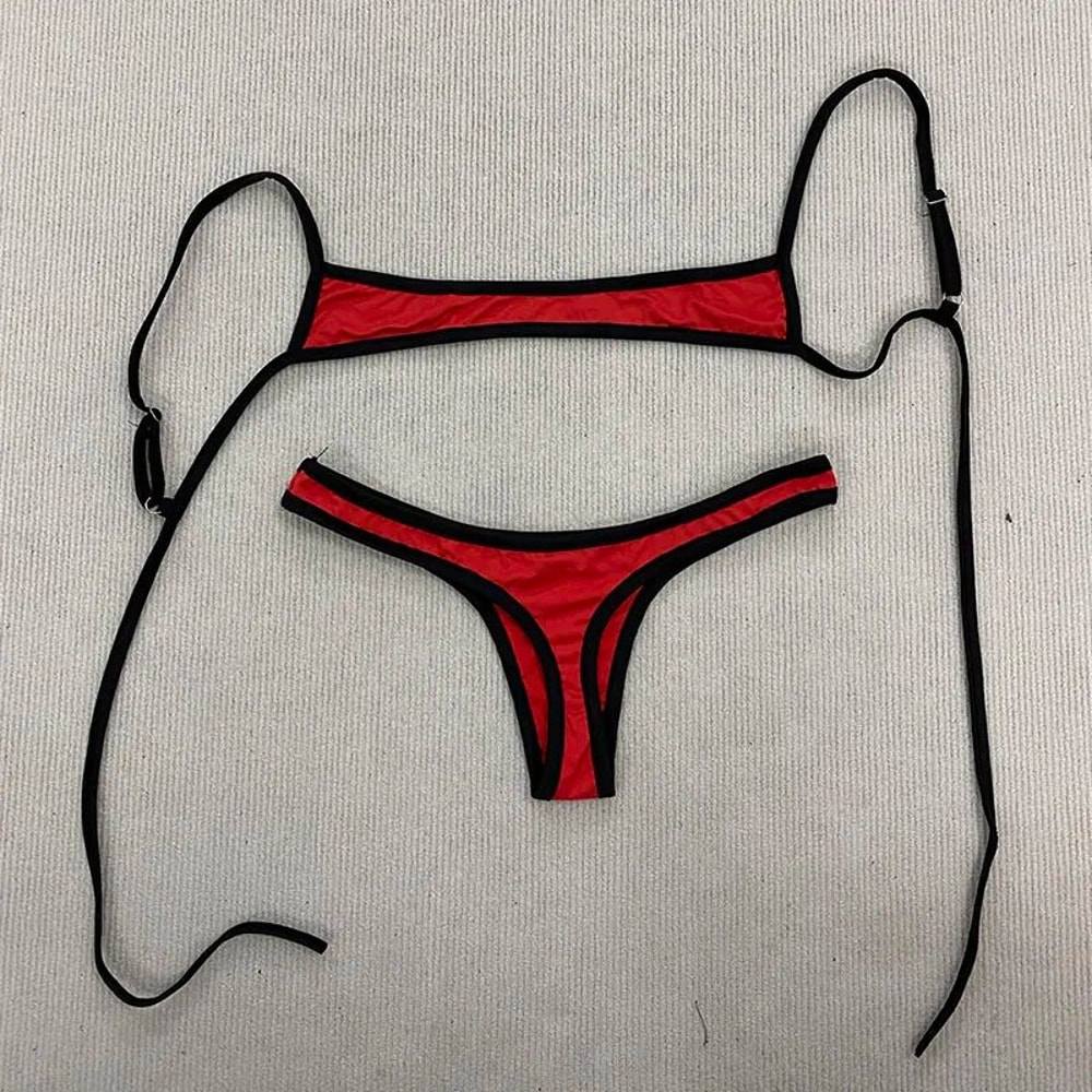 Retro Contrast Strap Y2K Bikini Set 0