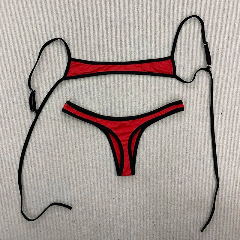 Retro Contrast Strap Y2K Bikini Set 0