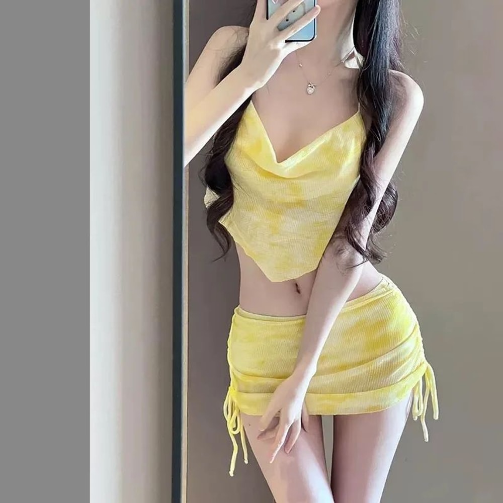 Slimming Three Piece Bikini Set With Wrap Skirt 2