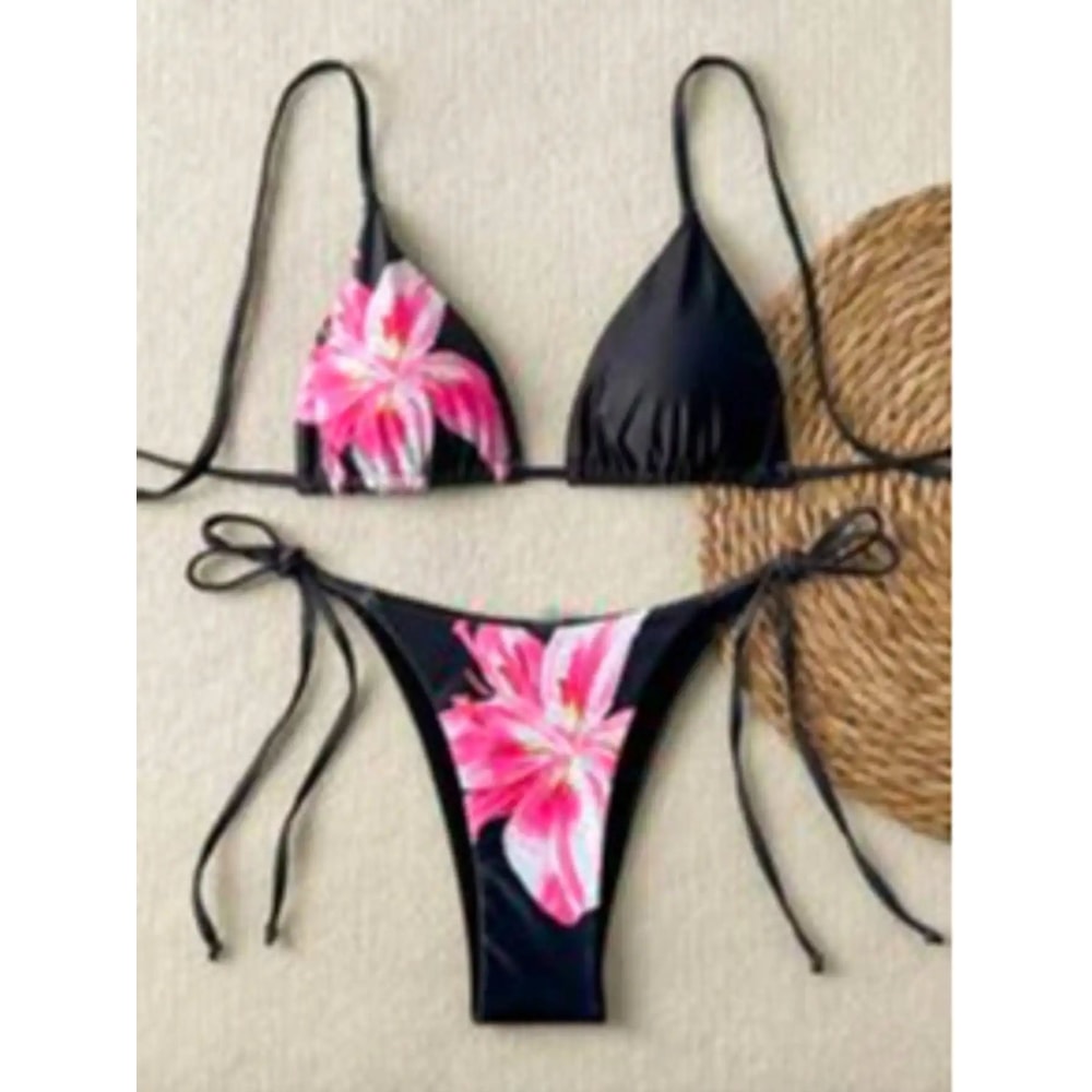 Leopard Print Lace Up Three Piece Bikini Set 2