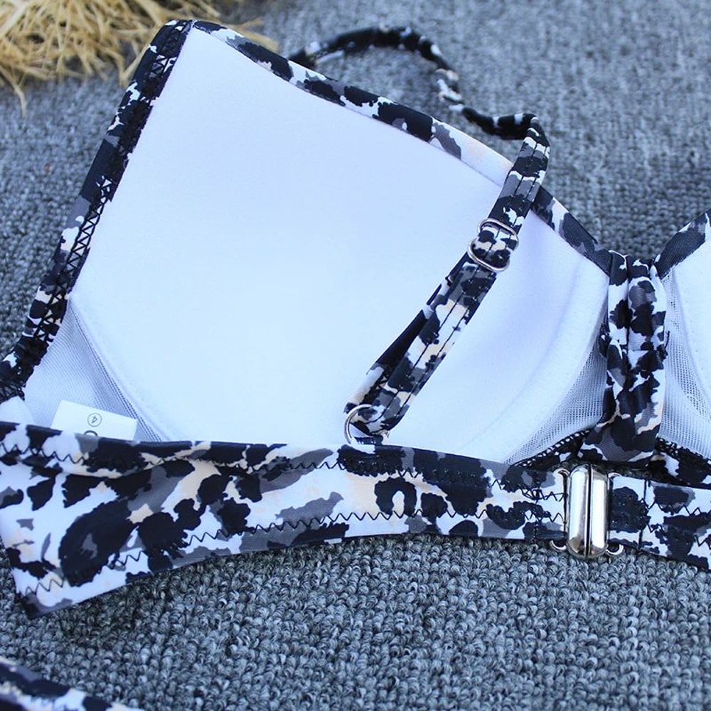 Vintage Leopard Push Up Plus Size Bikini Set 4