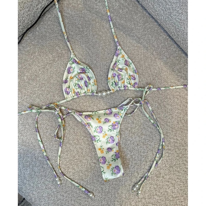 Luxury Pearl Halter Micro Brazilian Bikini Set 3