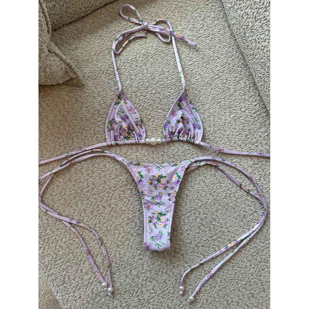 Luxury Pearl Halter Micro Brazilian Bikini Set 5