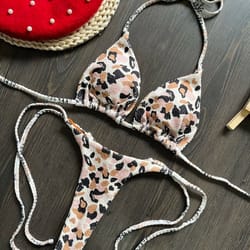 ruotongsept leopard push up thong bikini set