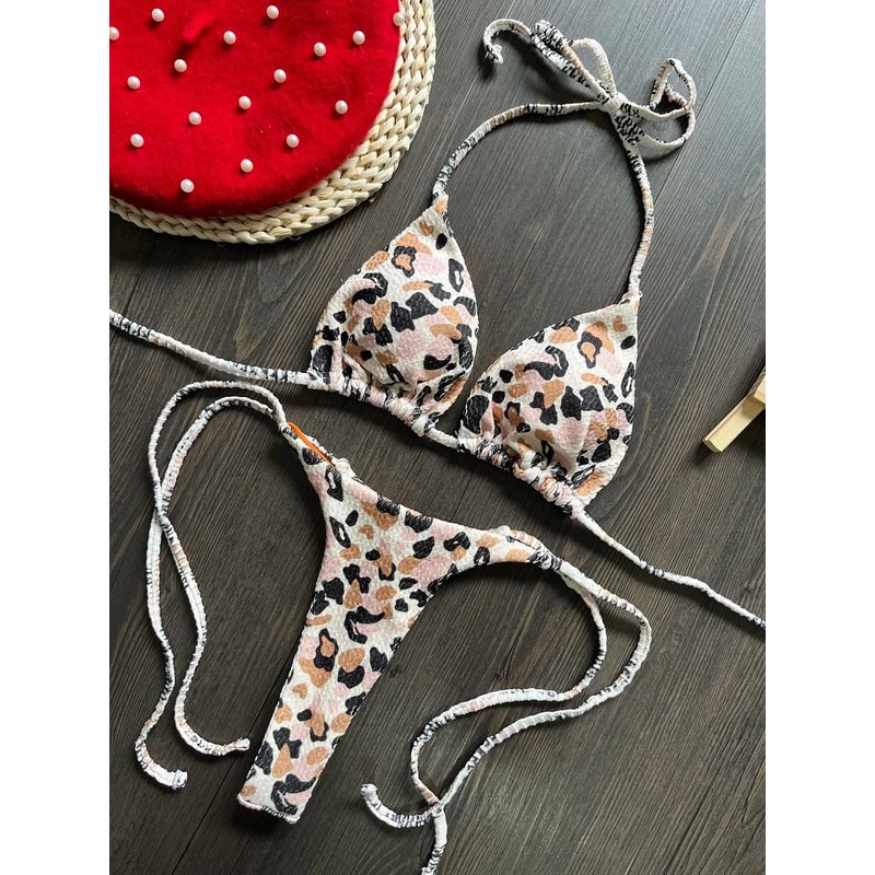 RUOTONGSEPT Leopard Push Up Thong Bikini Set 0