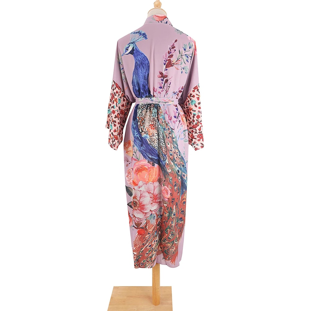 Peacock Print Belted Beach Kimono Cover Up 8
