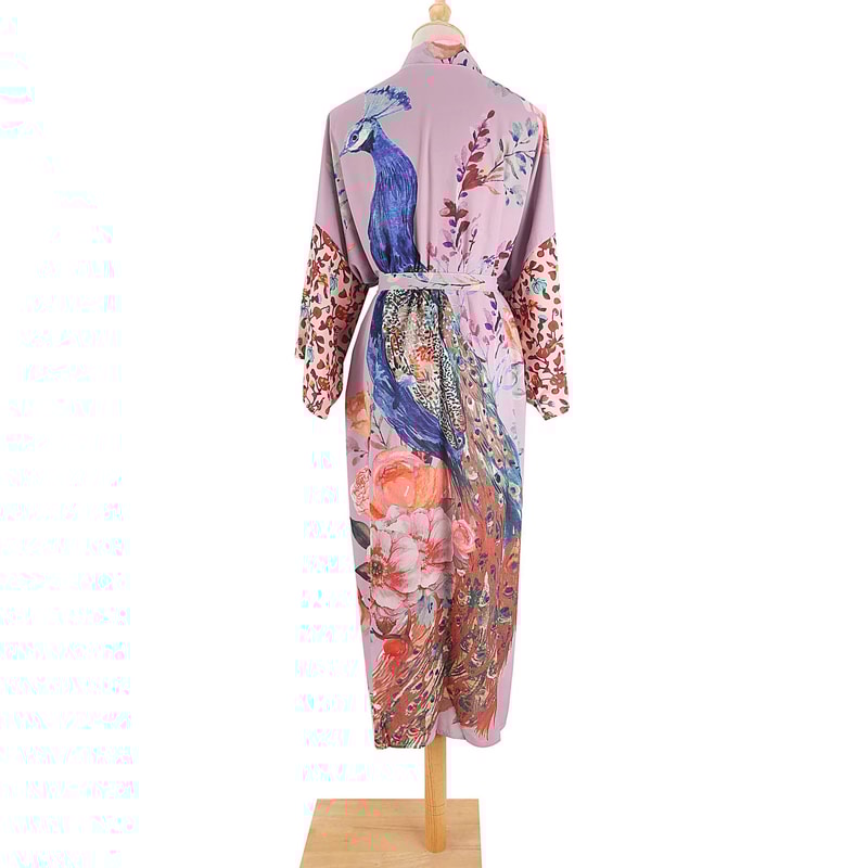 Peacock Print Belted Beach Kimono Cover Up 8