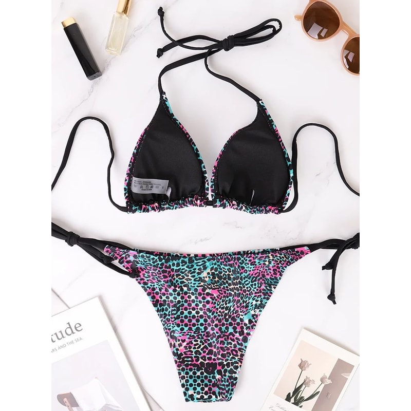 Colorful Polka Dot Lace Up Bikini Set 1