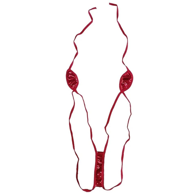 PU Patent Leather Tie Side Thong Bikini 2