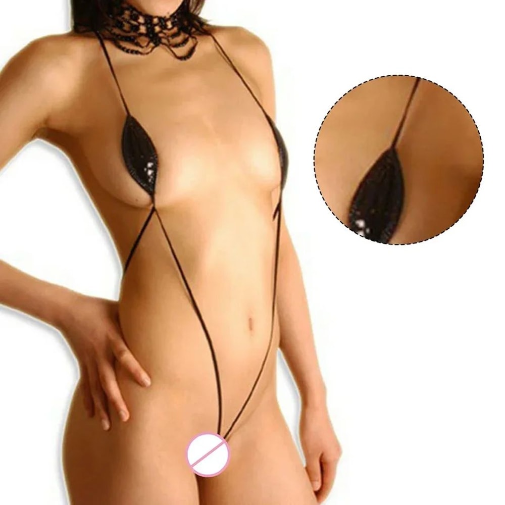 PU Patent Leather Tie Side Thong Bikini 7