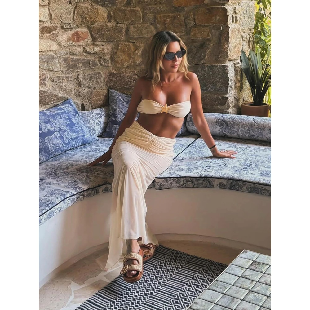 Strapless Three Piece Bikini Set With Long Skirt 3