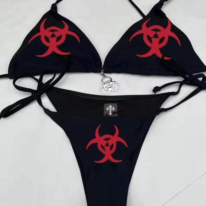 Y2K Millennium Print Thong Bikini Set 1