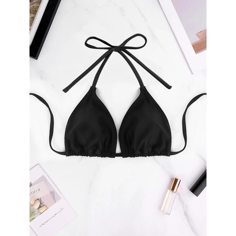 Solid Halter Bareback Bikini Top 0