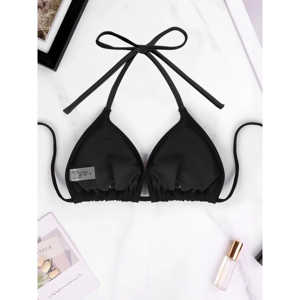 Solid Halter Bareback Bikini Top 1