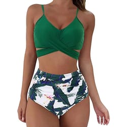 high waisted cross front bikini set for women