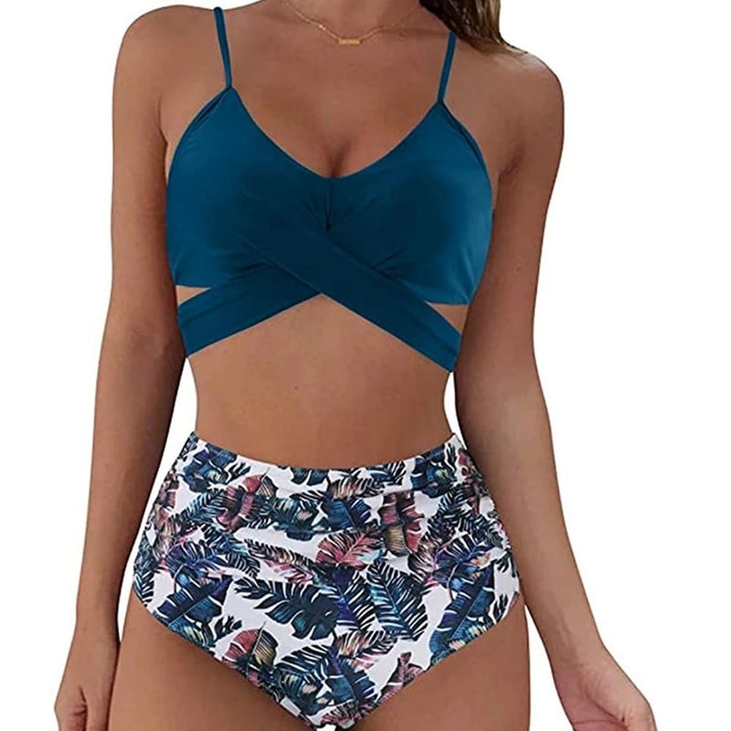 High Waisted Cross Front Bikini Set For Women 20