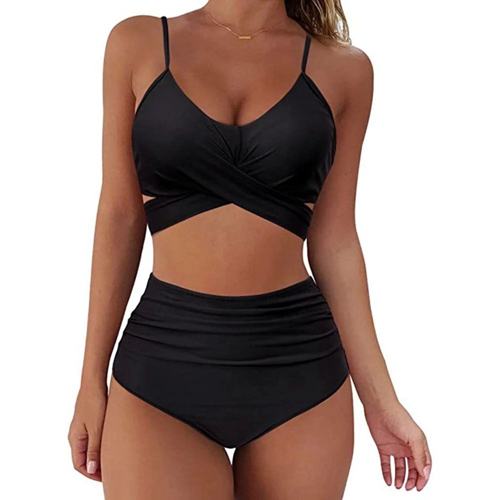 High Waisted Cross Front Bikini Set For Women 22