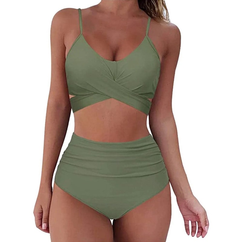 High Waisted Cross Front Bikini Set For Women 23